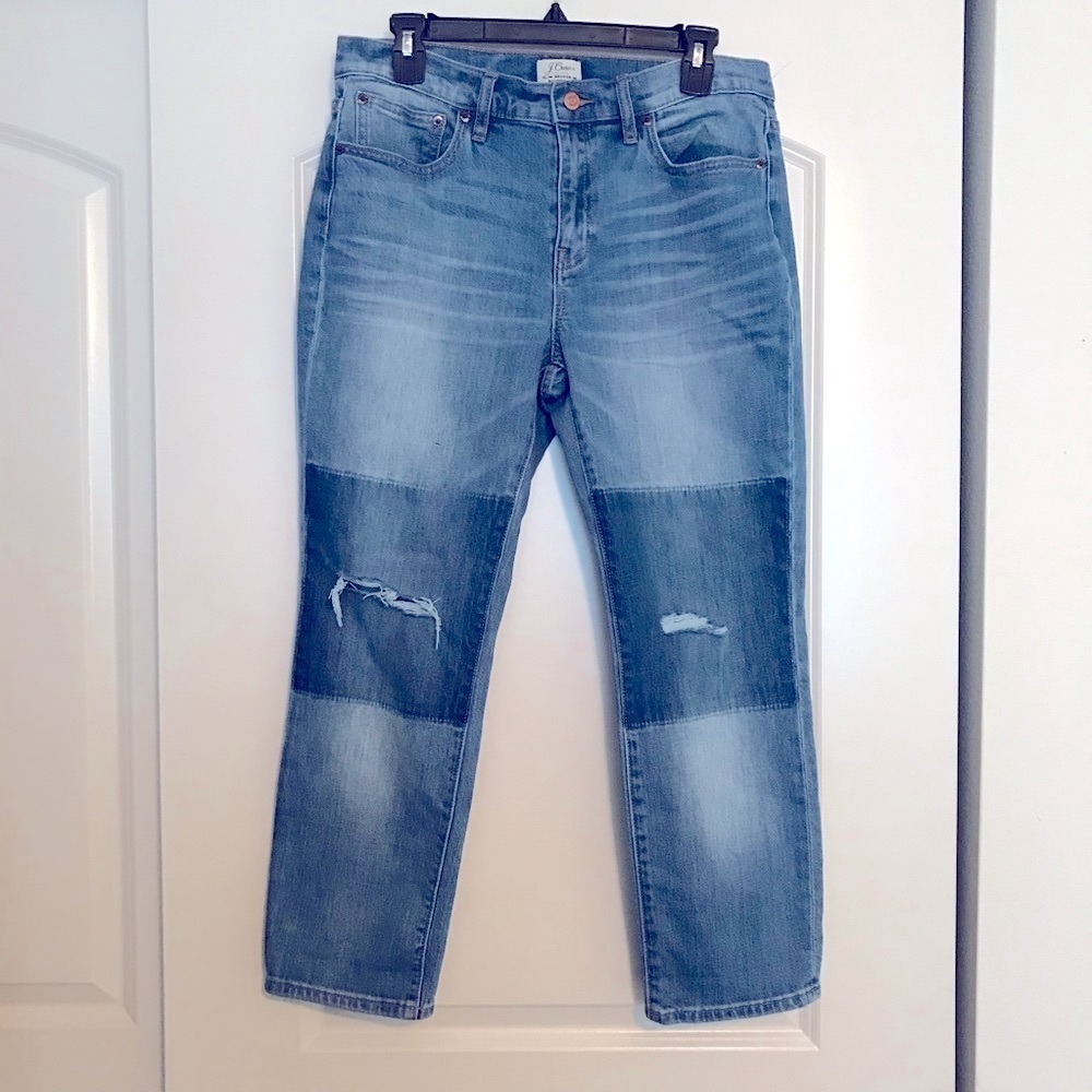 J.Crew Slim Broken in Boyfriend Jeans patch petite